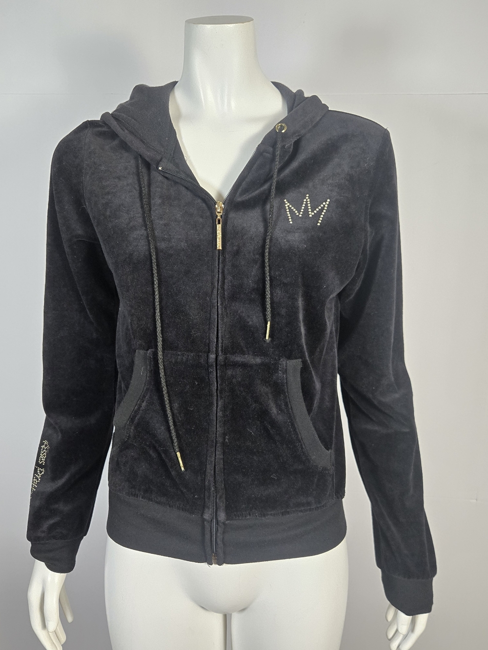 Nicki Minaj Black Velour Zip-Up Hoodie with Rhinestone Crown